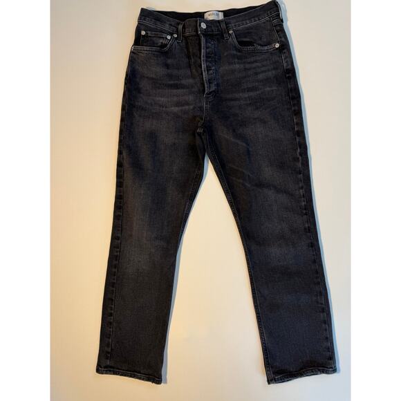 Agolde Riley 29 Black Jeans Button Fly High Waist Slim Straight Crop Denim - Picture 2 of 13